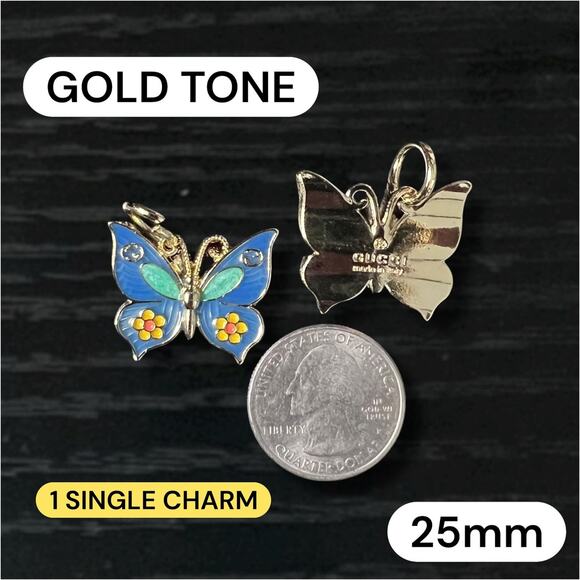 GG Blue Butterfly Gold Tone Zipper Pull Button Charms 25mm - Picture 1 of 1